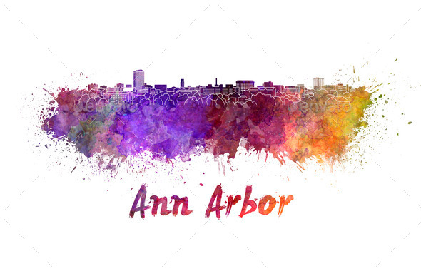 Ann Arbor skyline in watercolor (Misc) Photo Download