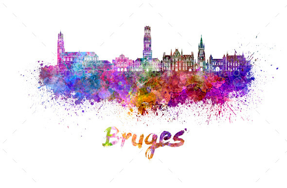 Bruges skyline in watercolor (Misc) Photo Download