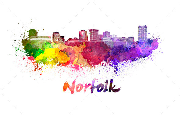 Norfolk skyline in watercolor (Misc) Photo Download