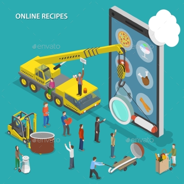 Online Recipes Flat Isometric Concept (Web)