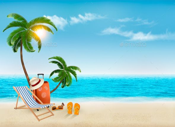 GraphicRiver Travel Background With Beach Chair And Palms 11862993 GraphicRiver Travel Background With Beach Chair And Palms 11862993