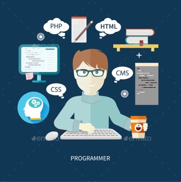 GraphicRiver Programmer On Workplace 11864359 GraphicRiver Programmer On Workplace 11864359