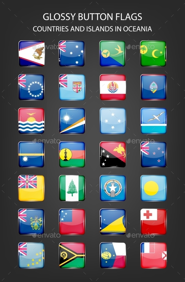 Glossy Button Flags - Oceania