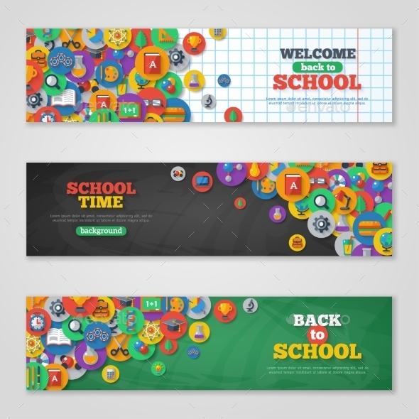 GraphicRiver Back To School Banner Set With Flat Icons 11874199 GraphicRiver Back To School Banner Set With Flat Icons 11874199