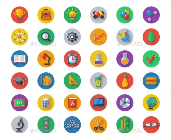 GraphicRiver Flat School Icons On Circles With Shadow Vector 11874236 GraphicRiver Flat School Icons On Circles With Shadow Vector 11874236