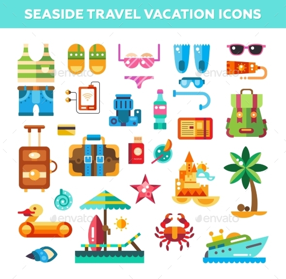 GraphicRiver Set Of Flat Design Seaside Travel Vacation Icons 11874835 GraphicRiver Set Of Flat Design Seaside Travel Vacation Icons 11874835