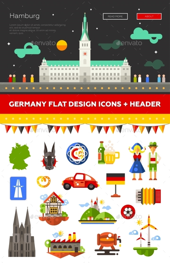 GraphicRiver Set Of Flat Design Germany Travel Icons 11874893 GraphicRiver Set Of Flat Design Germany Travel Icons 11874893
