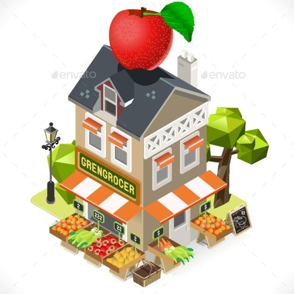 GraphicRiver Greengrocer Shop City Building 3D Isometric 11875395 GraphicRiver Greengrocer Shop City Building 3D Isometric 11875395
