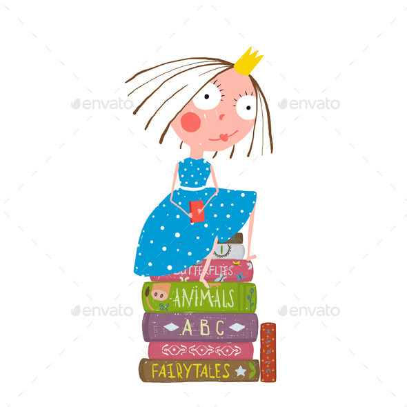 GraphicRiver Fairy Tale Clever Princess and Stack of Books 11876687 GraphicRiver Fairy Tale Clever Princess and Stack of Books 11876687