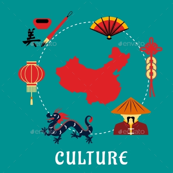 GraphicRiver Chinese Culture Icons Around a Map 11882472 GraphicRiver Chinese Culture Icons Around a Map 11882472