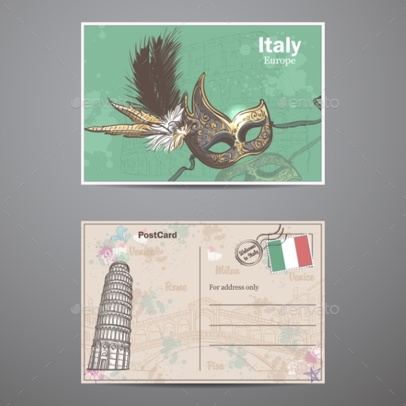 GraphicRiver A Set Of Two Sides Of a Postcard Italy 11884183 GraphicRiver A Set Of Two Sides Of a Postcard Italy 11884183