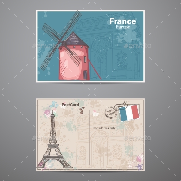 GraphicRiver A Set Of Two Sides Of a Postcard France 11884186 GraphicRiver A Set Of Two Sides Of a Postcard France 11884186
