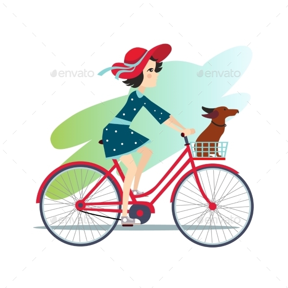 Girl Is Riding Bike On Spring Field