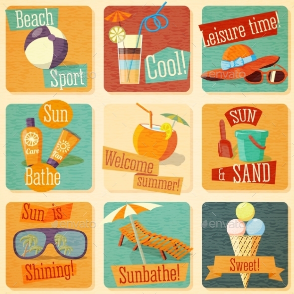 GraphicRiver Set Of Retro Stylized Summer Icons 11885207 GraphicRiver Set Of Retro Stylized Summer Icons 11885207