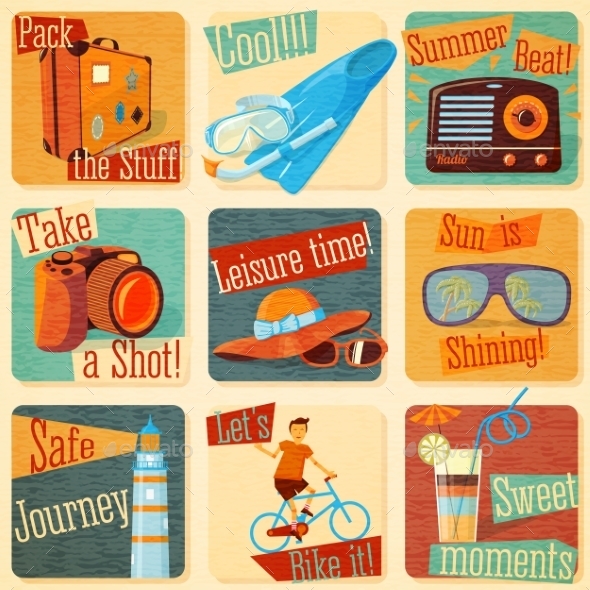 Set Of Retro Stylized Summer Icons