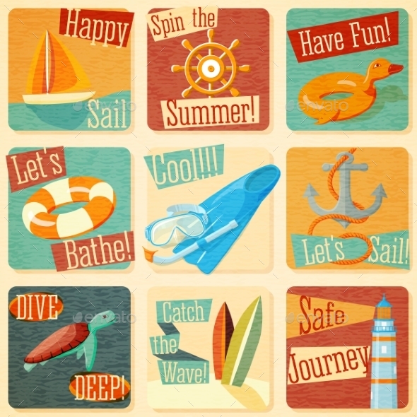 GraphicRiver Set Of Retro Stylized Summer Icons 11885225 GraphicRiver Set Of Retro Stylized Summer Icons 11885225