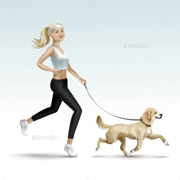 GraphicRiver Blonde Woman Jogging with Dog 11885914 GraphicRiver Blonde Woman Jogging with Dog 11885914