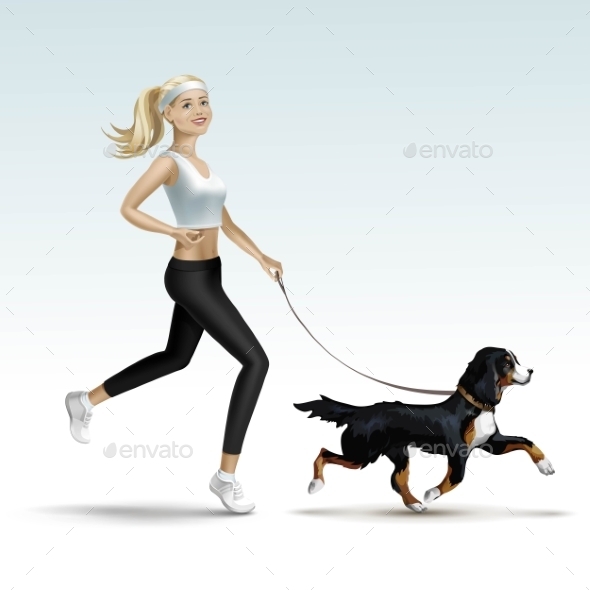 GraphicRiver Blonde Woman Girl Female Jogging With Dog 11885916 GraphicRiver Blonde Woman Girl Female Jogging With Dog 11885916
