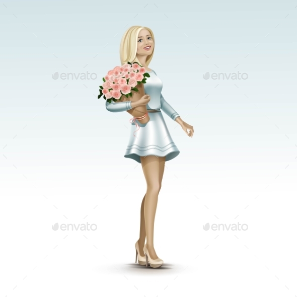 GraphicRiver Blonde Woman Girl In Dress With Flowers 11885918 GraphicRiver Blonde Woman Girl In Dress With Flowers 11885918