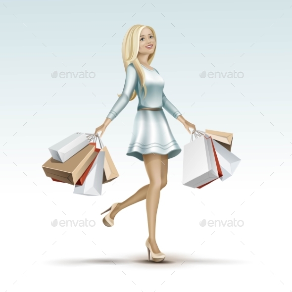 GraphicRiver Blonde Woman Girl In Dress With Shopping Bags 11885930 GraphicRiver Blonde Woman Girl In Dress With Shopping Bags 11885930