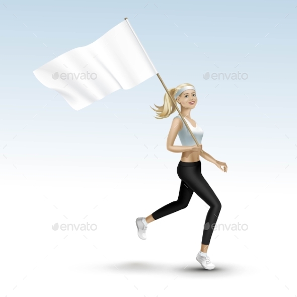 Blonde Woman Jogging with a Flag