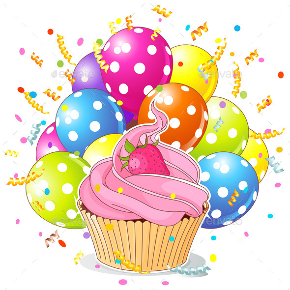 GraphicRiver Birthday Cupcake with Balloons 11886951 GraphicRiver Birthday Cupcake with Balloons 11886951