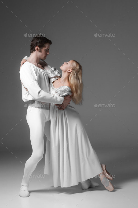 Two young ballet dancers practicing. attractive dancing performers in white (Misc) Photo Download