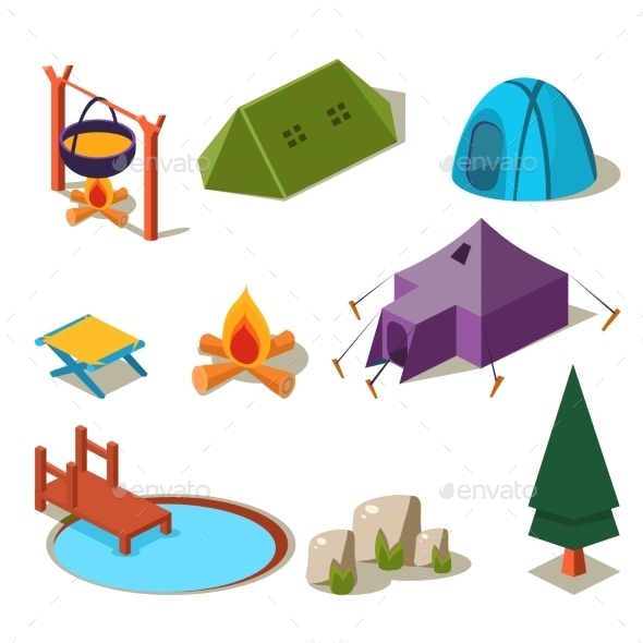 GraphicRiver Isometric 3D Forest Camping Elements For Landscape 11891494 GraphicRiver Isometric 3D Forest Camping Elements For Landscape 11891494