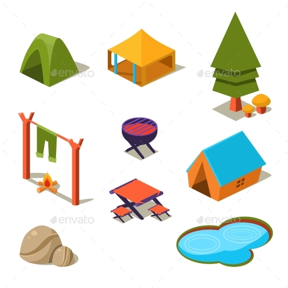 GraphicRiver Isometric 3D Forest Camping Elements For Landscape 11891496 GraphicRiver Isometric 3D Forest Camping Elements For Landscape 11891496