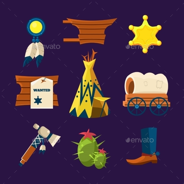 GraphicRiver Wild West Cowboy Flat Icons 11891498 GraphicRiver Wild West Cowboy Flat Icons 11891498