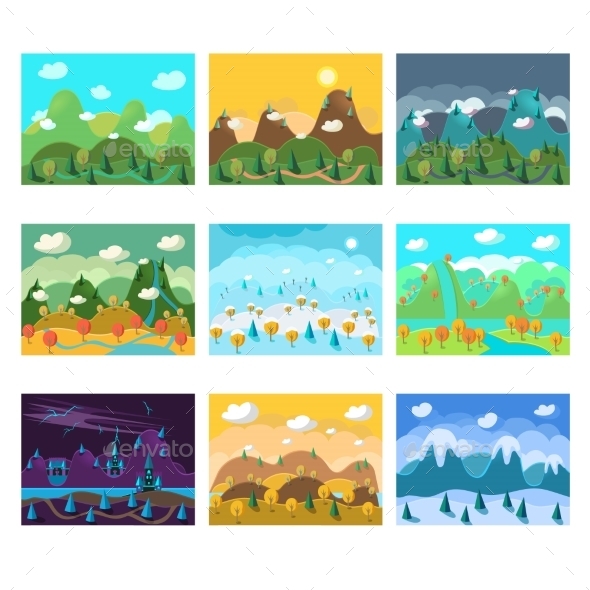 GraphicRiver Vector Landscape Cartoon Seamless Backgrounds Set 11891525 GraphicRiver Vector Landscape Cartoon Seamless Backgrounds Set 11891525