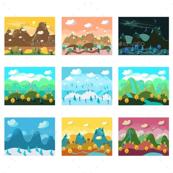 GraphicRiver Vector Landscape Cartoon Seamless Backgrounds Set 11891526 GraphicRiver Vector Landscape Cartoon Seamless Backgrounds Set 11891526