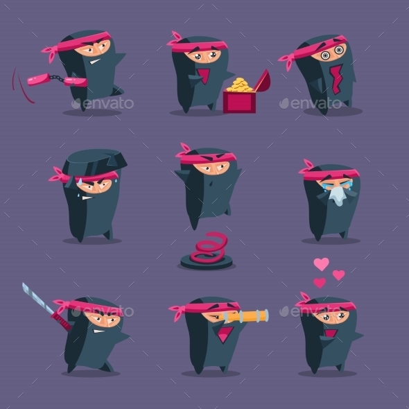 GraphicRiver Collection Of Cute Cartoon Ninja 11891530 GraphicRiver Collection Of Cute Cartoon Ninja 11891530