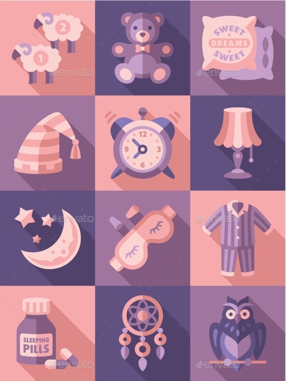 GraphicRiver Sleep Time Icons Flat Vector Illustration 11891548 GraphicRiver Sleep Time Icons Flat Vector Illustration 11891548