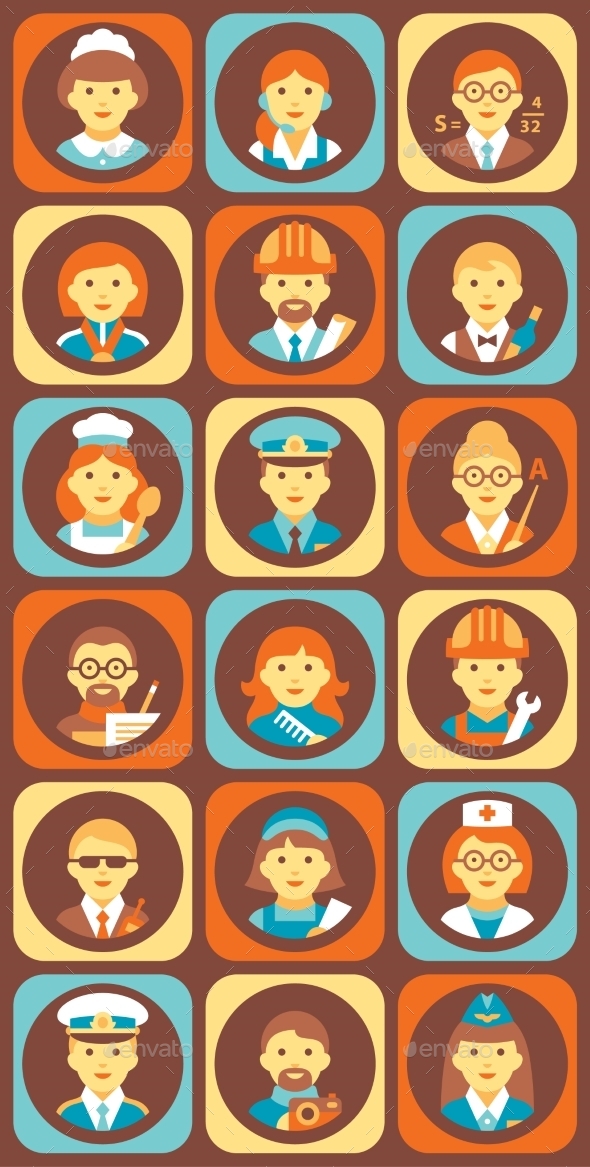 GraphicRiver Set Of Colorful Profession People Flat Style Icons 11891552 GraphicRiver Set Of Colorful Profession People Flat Style Icons 11891552