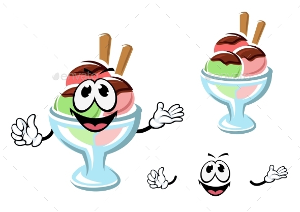 Cartoon Ice Cream On a Glass