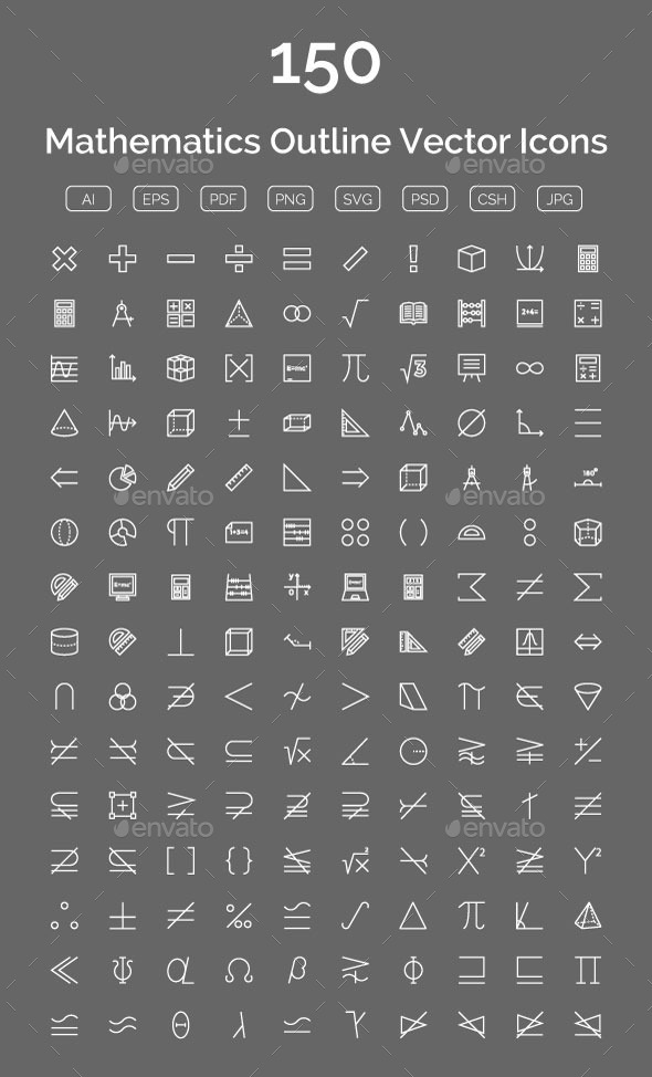 GraphicRiver 150 Mathematics Outline Vector Icons 11893814 GraphicRiver 150 Mathematics Outline Vector Icons 11893814