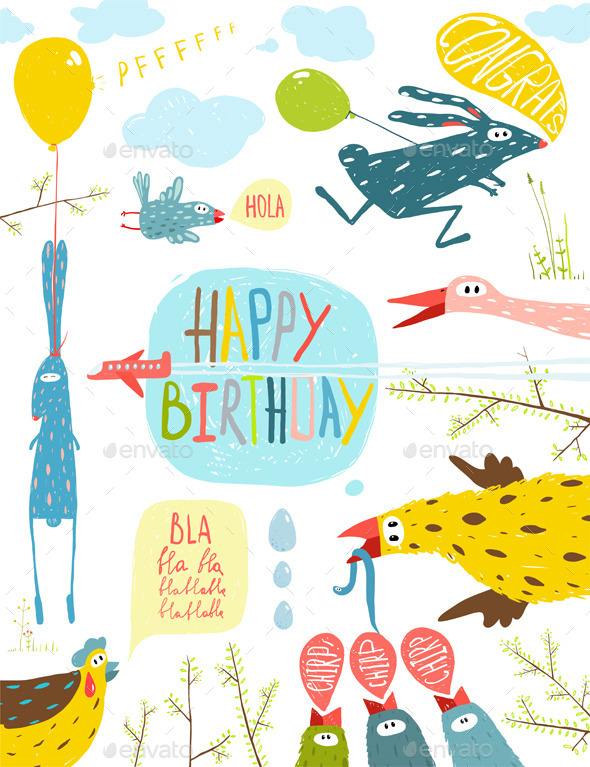 GraphicRiver Brightly Colored Fun Cartoon Animals Greeting Card 11894402 GraphicRiver Brightly Colored Fun Cartoon Animals Greeting Card 11894402