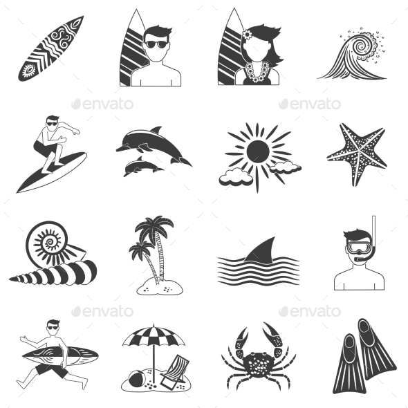 GraphicRiver Surfing Icons Black 11895323