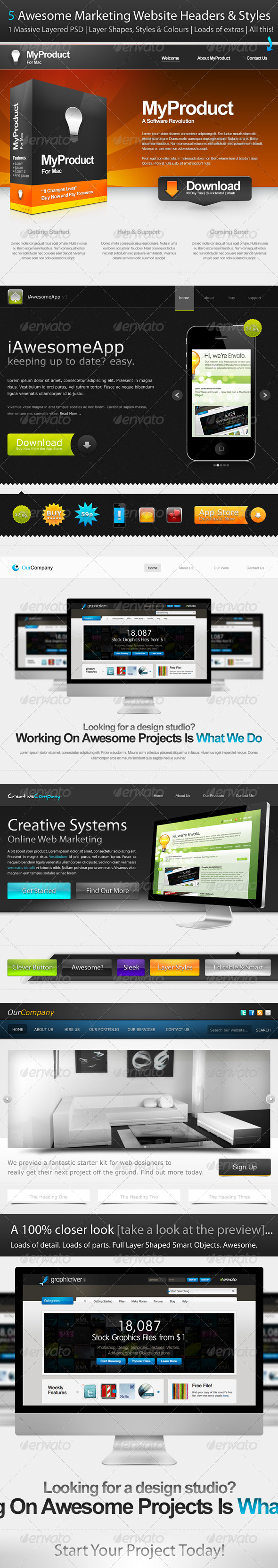 5 Awesome Marketing Website Headers & Styles