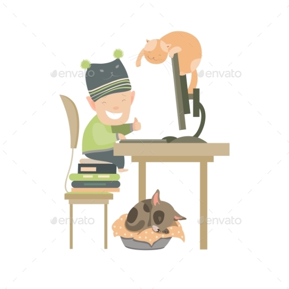 GraphicRiver Little Boy Sitting At Computer 11903333 GraphicRiver Little Boy Sitting At Computer 11903333