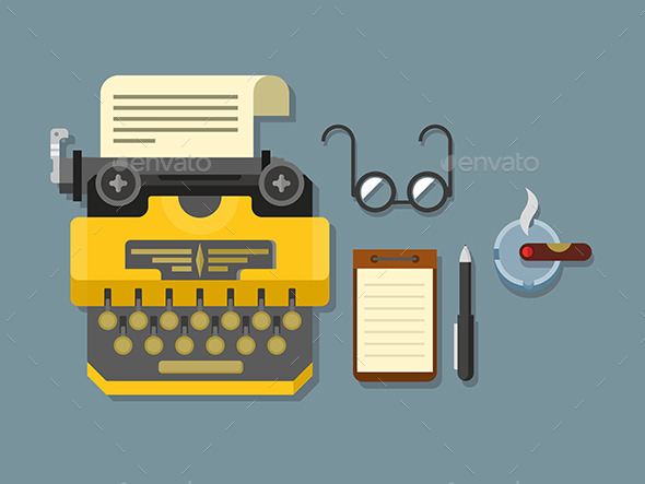 GraphicRiver Typewriter With Sheet Of Paper Glasses Notepad 11915176 GraphicRiver Typewriter With Sheet Of Paper Glasses Notepad 11915176