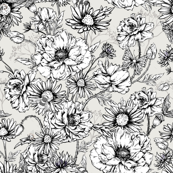 GraphicRiver Monochrome Floral Seamless Pattern With Blooming 11915210 GraphicRiver Monochrome Floral Seamless Pattern With Blooming 11915210