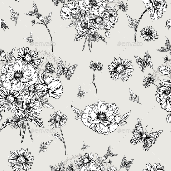 GraphicRiver Monochrome Floral Seamless Pattern With Blooming 11915212 GraphicRiver Monochrome Floral Seamless Pattern With Blooming 11915212