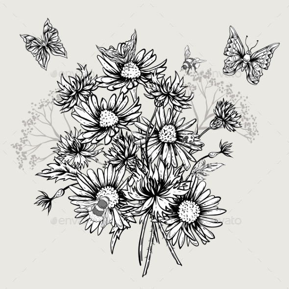 GraphicRiver Summer Monochrome Floral Bouquet Greeting Card 11915222 GraphicRiver Summer Monochrome Floral Bouquet Greeting Card 11915222