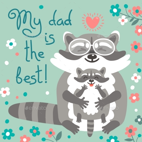 GraphicRiver Card With Cute Raccoons To Fathers Day 11924592 GraphicRiver Card With Cute Raccoons To Fathers Day 11924592