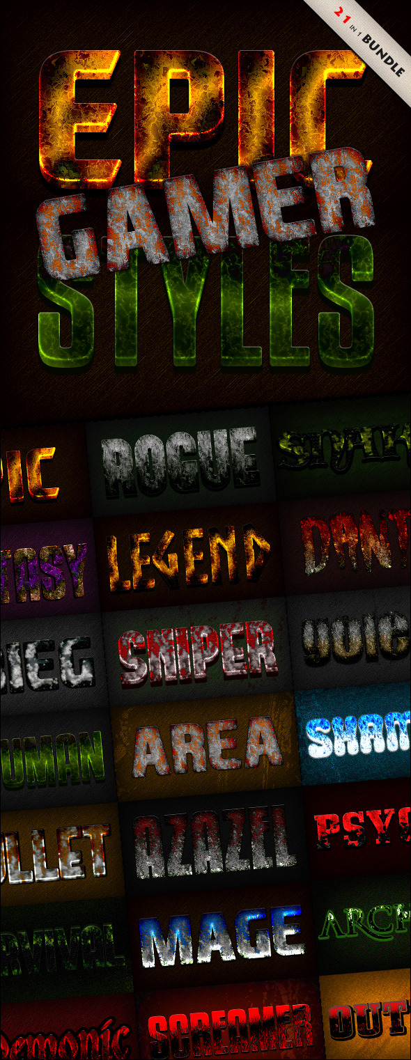 GraphicRiver Photoshop Text Styles Bundle Epic Gamer Pack 11920258 GraphicRiver Photoshop Text Styles Bundle Epic Gamer Pack 11920258