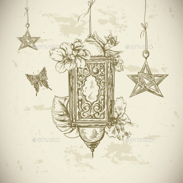 GraphicRiver Traditional Greeting Card With Arabic Lantern 11926024 GraphicRiver Traditional Greeting Card With Arabic Lantern 11926024