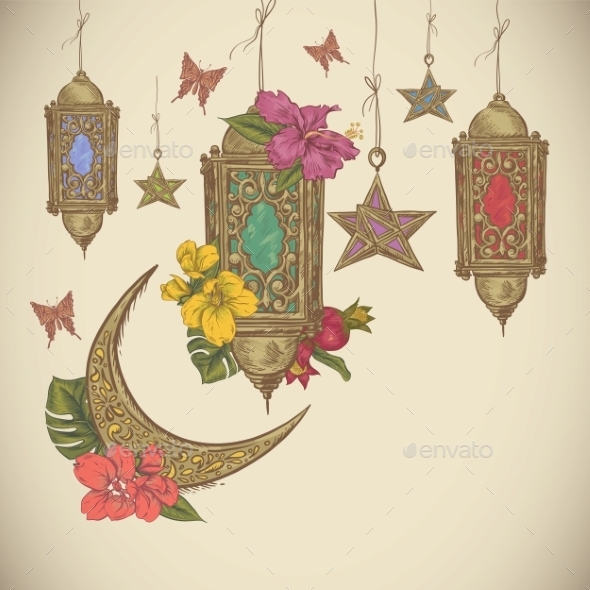 GraphicRiver Traditional Greeting Card With Arabic Lantern 11926045 GraphicRiver Traditional Greeting Card With Arabic Lantern 11926045