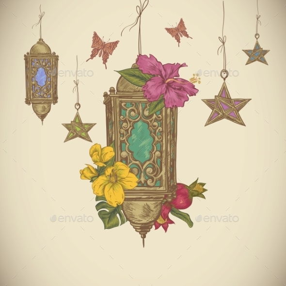 GraphicRiver Traditional Greeting Card With Arabic Lantern 11926068 GraphicRiver Traditional Greeting Card With Arabic Lantern 11926068